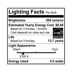 LED Candelabra, VB10-3020cec-4, 500 Lumens , 2700K, 60W Equivalent.