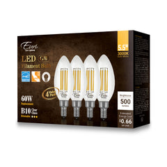 LED Candelabra, VB10-3000cec-4, 500 Lumens, 3000K, 60W Equivalent.
