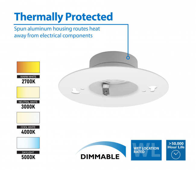 SureFit LED Downlight, DLF-20-120-4K-WH, 713 Lumens, 4000K.