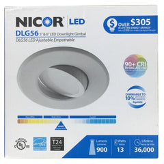 DLG56-10-120-4K-WH, 5/6 Inch LED Gimbal Downlight, 1064 Lumens, 4000K.